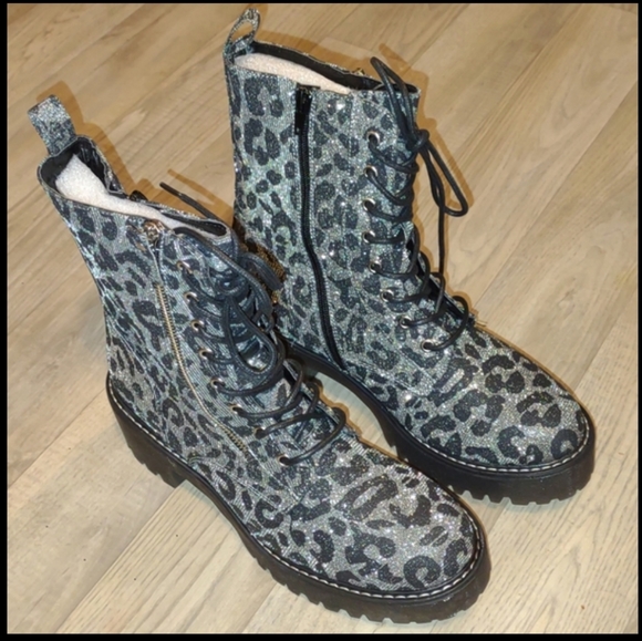 👣MIX No. 6 Rocklyn Shimmer Leopard Combat Boots - Picture 6 of 16